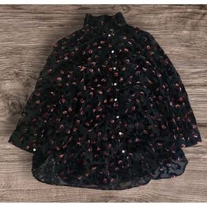 Intro Daisy Print Black & pink  Woman Size 3XL Button Up Long Sleeve  sheer #010